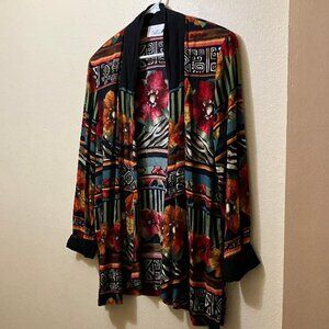 Vintage Options By Worthington Women's Abstract Floral Open Cardigan Size Medium